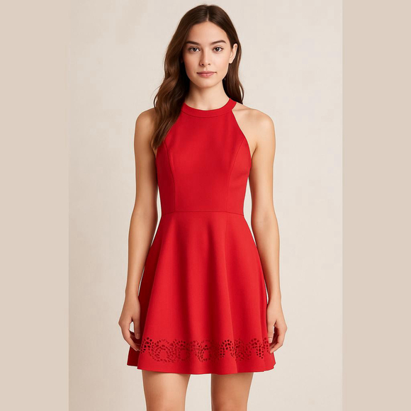 Sequin Hearts Red Halter Dress - Women's S - Fit & Flare - Picture 1 of 7